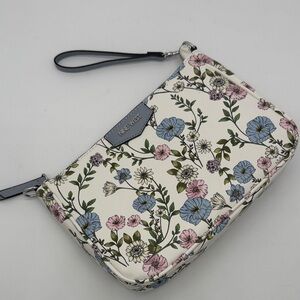 Nine West White Floral Wristlet Clutch with Blue and Pink Blooms